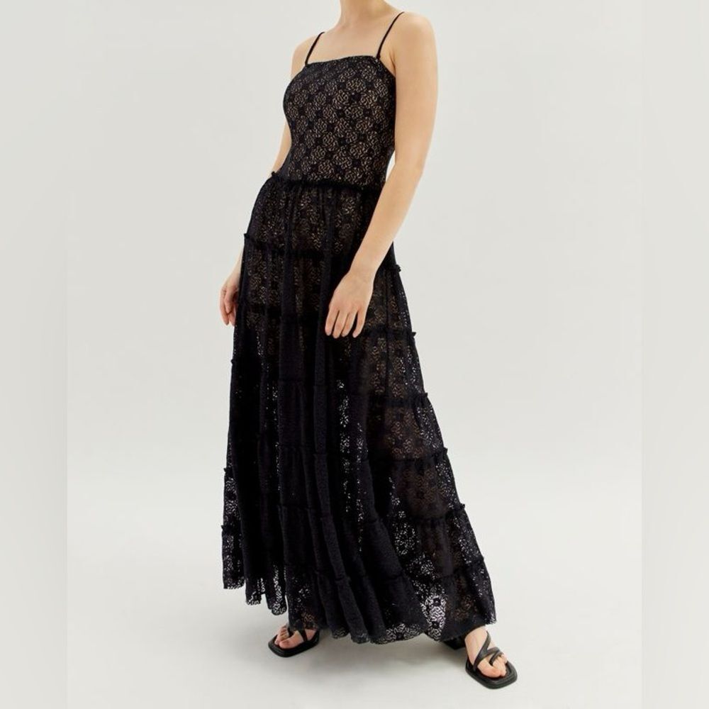 Urban Outfitters Lucy Lace Maxi Dress Black XS Goth Witchy Stretchy